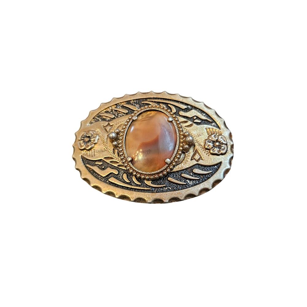 Vintage Western/Cowboy‎ Banded Brazil Agate Stone Mount Belt Buckle